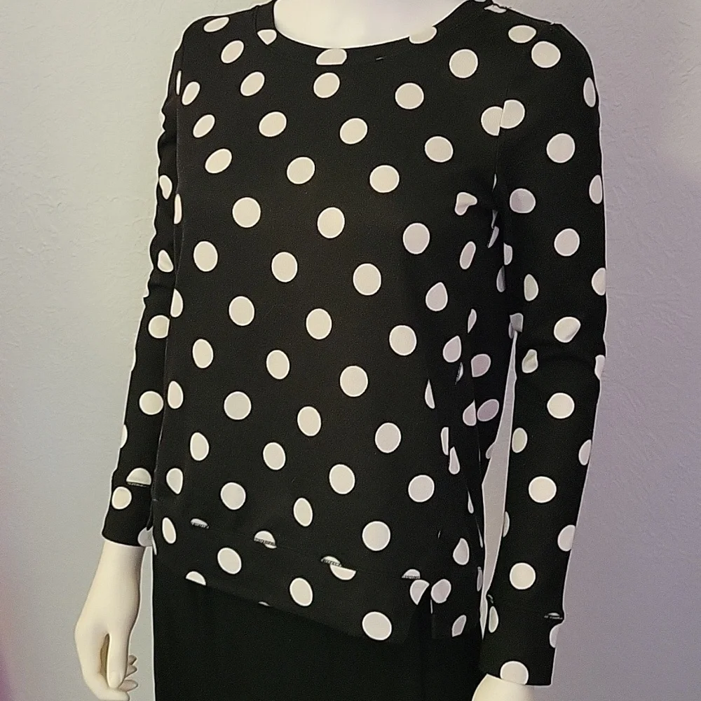 KATE SPADE Monochrome Retro Polka Dot Twee Blouse